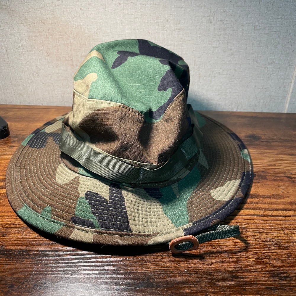 Vintage 1986 US Military M81 Woodland Camo Boonie Hat Jungle Type II Size 7 1/4